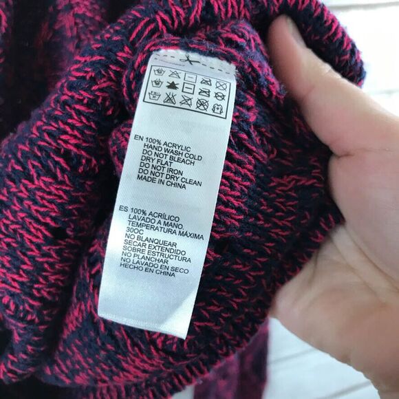 Forever 21 Women's Long Sleeve Sweater Pink Navy Blue Open Knit Juniors Medium - Picture 7 of 7